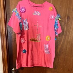 Women’s Pink Easter Graphic Tee with Bunny Appliqués
